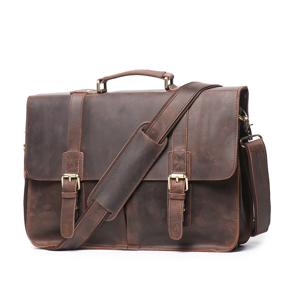 Vintage dark brown men's leather office bag