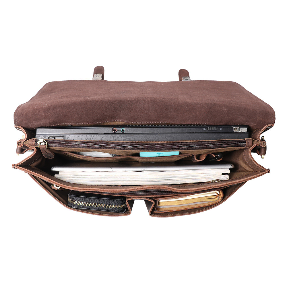 Dark brown men's office bag, interior view