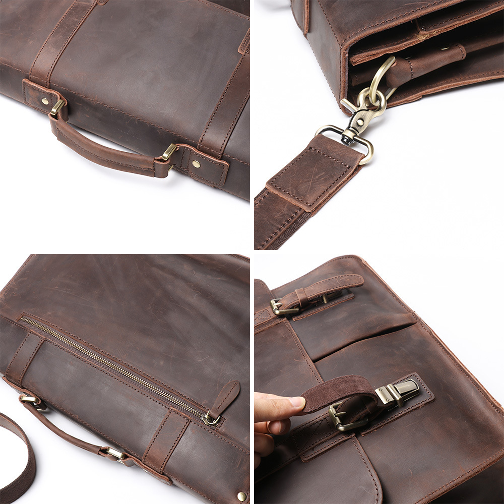 Dark brown men's office bag, hardware detail