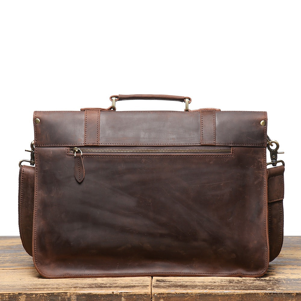 Dark brown men's office bag, back view