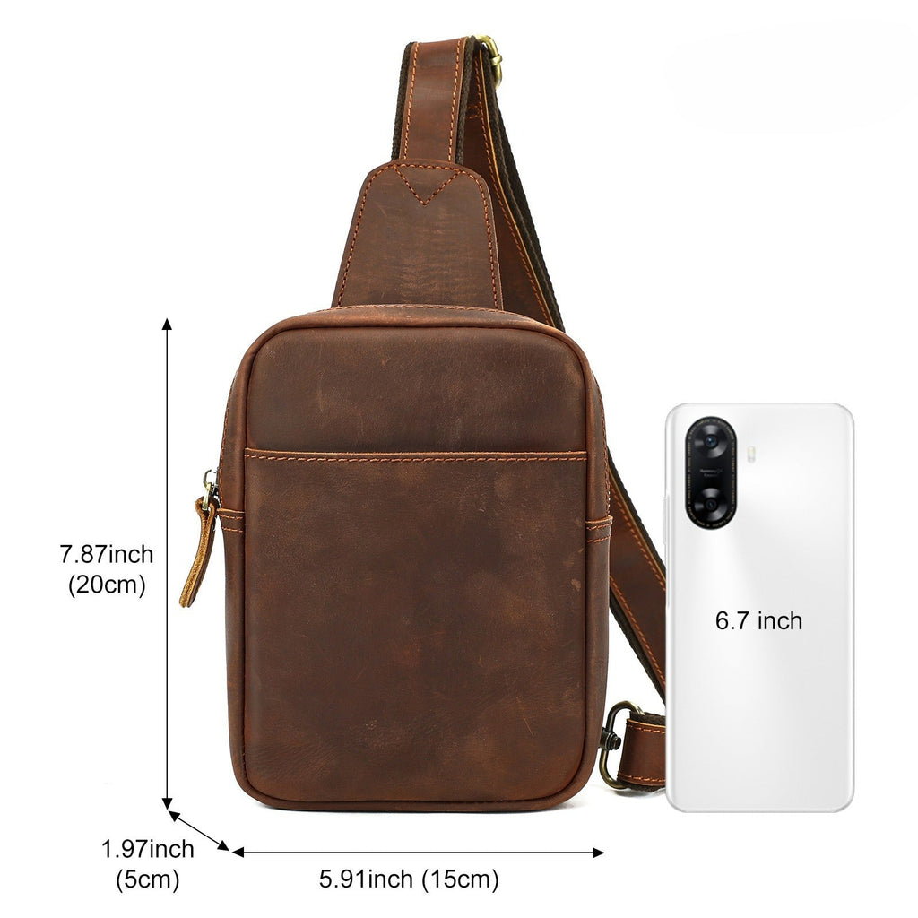 Brown men's one-shoulder bag, side view