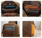 Brown men's one-shoulder bag, front pocket detail
