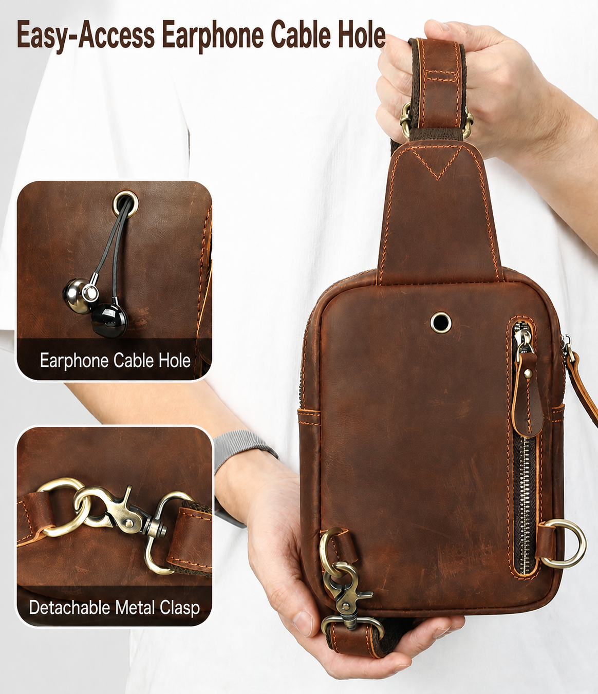 Brown men's one-shoulder bag, flat lay