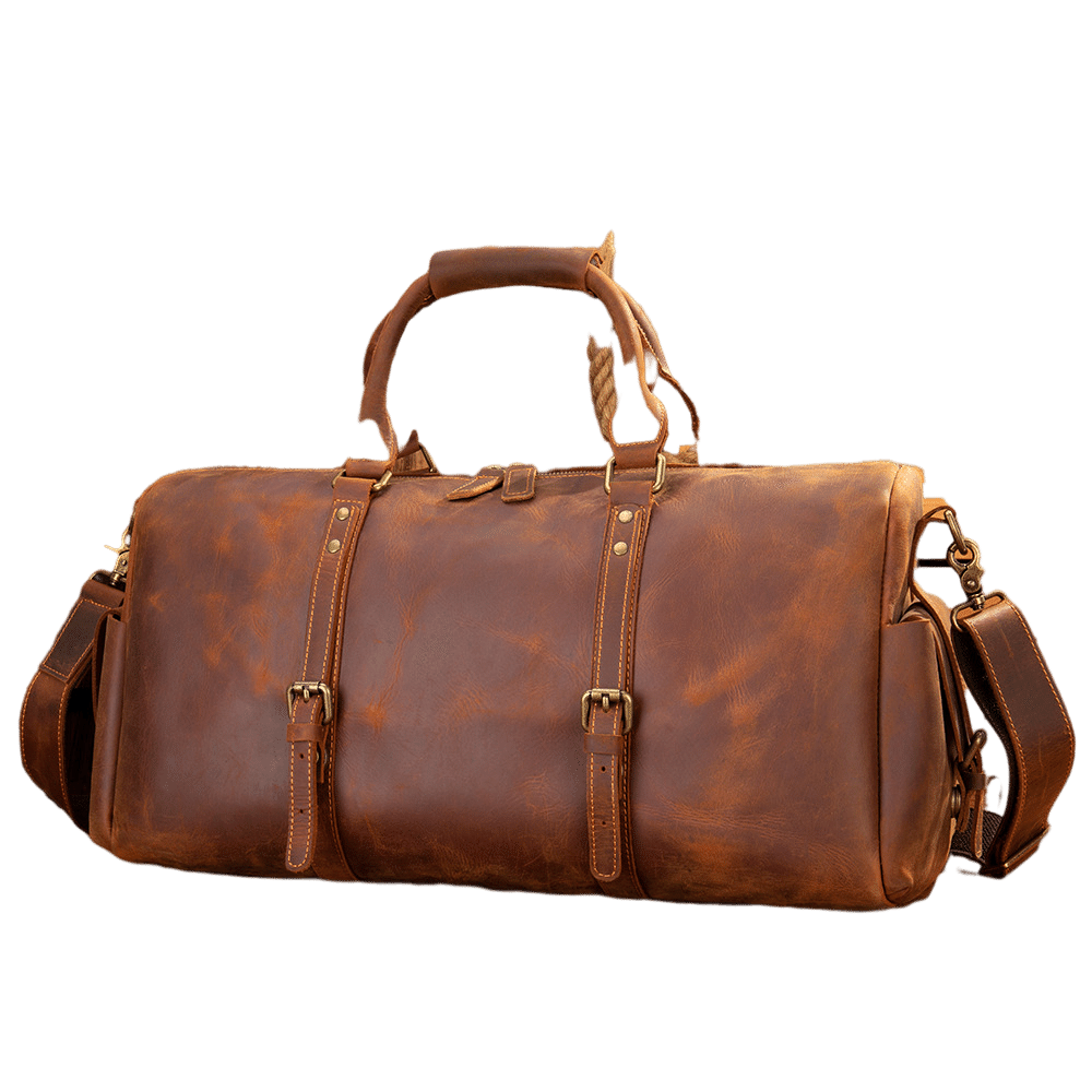 Vintage brown-black men's leather overnight bag