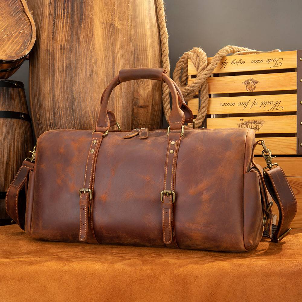 Vintage brown men's leather overnight bag