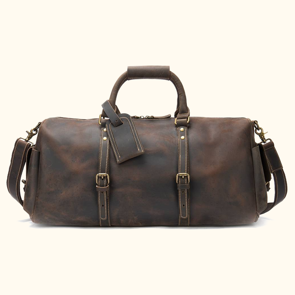 Brown-black men's overnight bag, side view