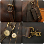 Brown-black men's overnight bag, handle detail