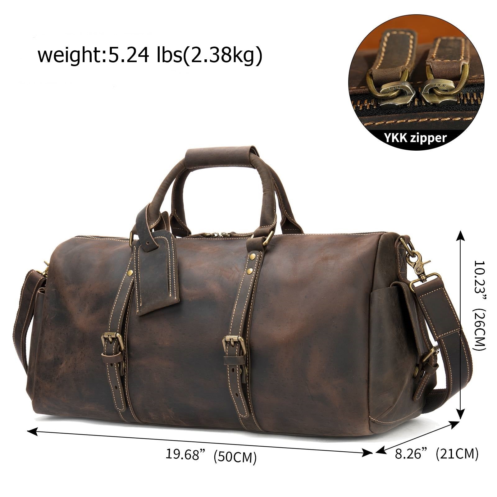 Brown-black men's overnight bag, buckle detail