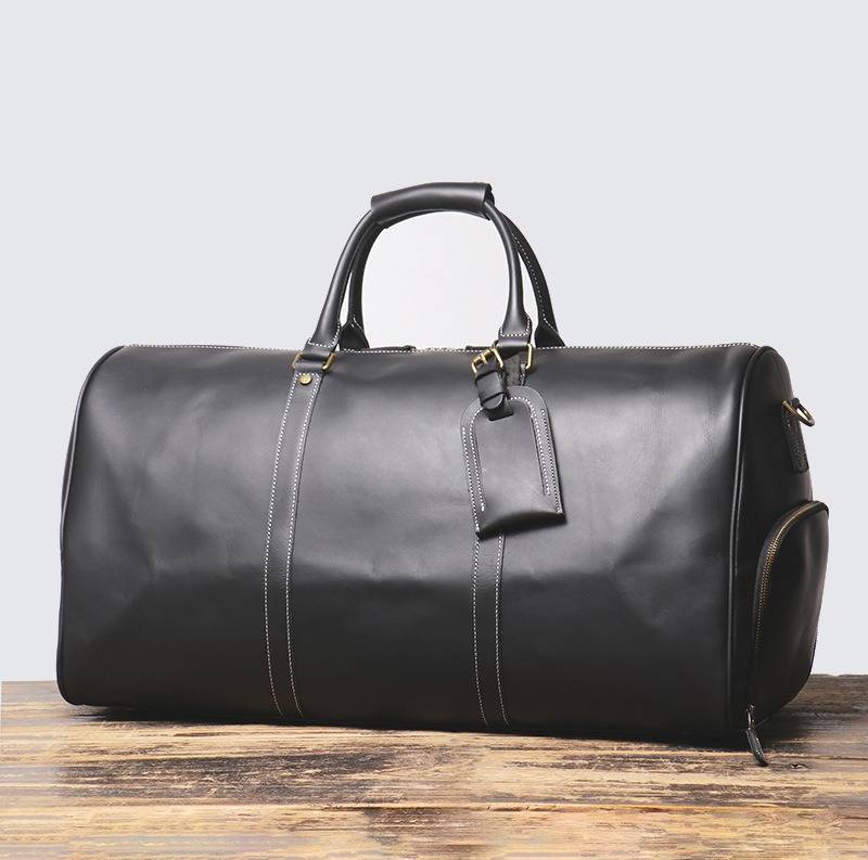 Vintage black men's leather oversized duffle bag