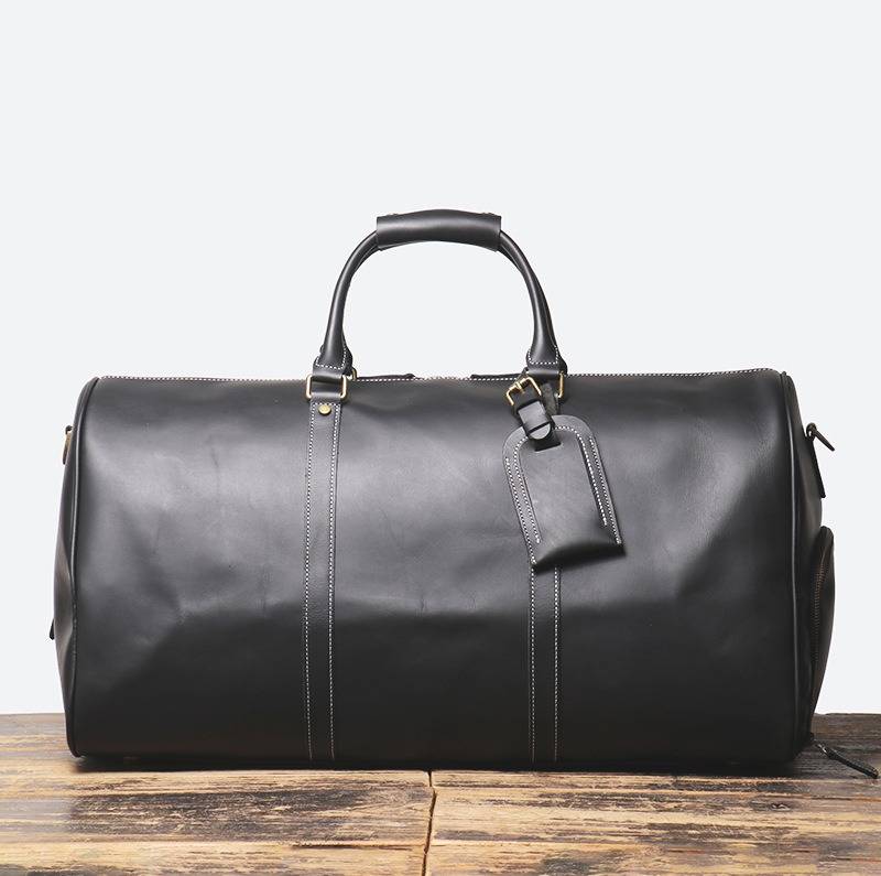 Black men's oversized duffle bag, side view