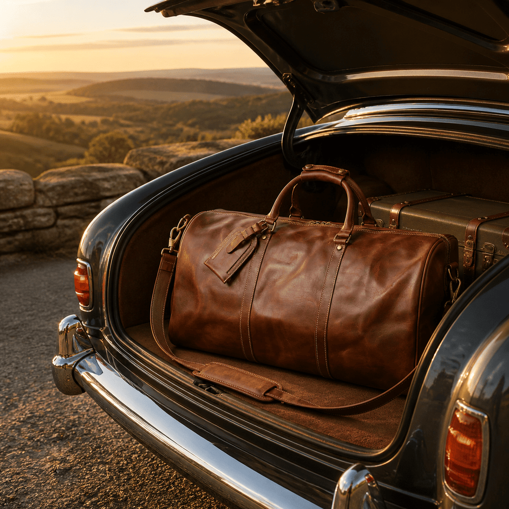 Brown men's oversized duffle bag, another scene