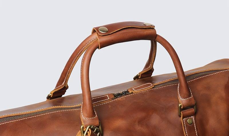 Brown men's oversized duffle bag, interior view