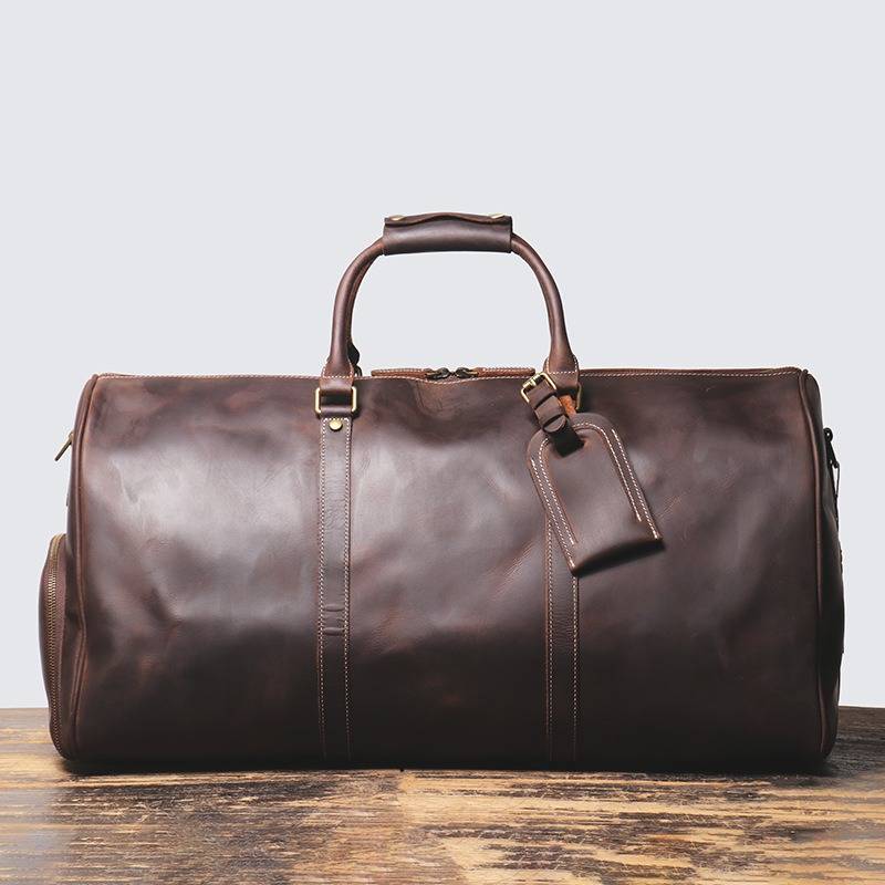 Vintage dark brown men's leather oversized duffle bag