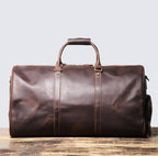 Dark brown men's oversized duffle bag, side view