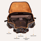 Leather rucksack, luggage strap detail