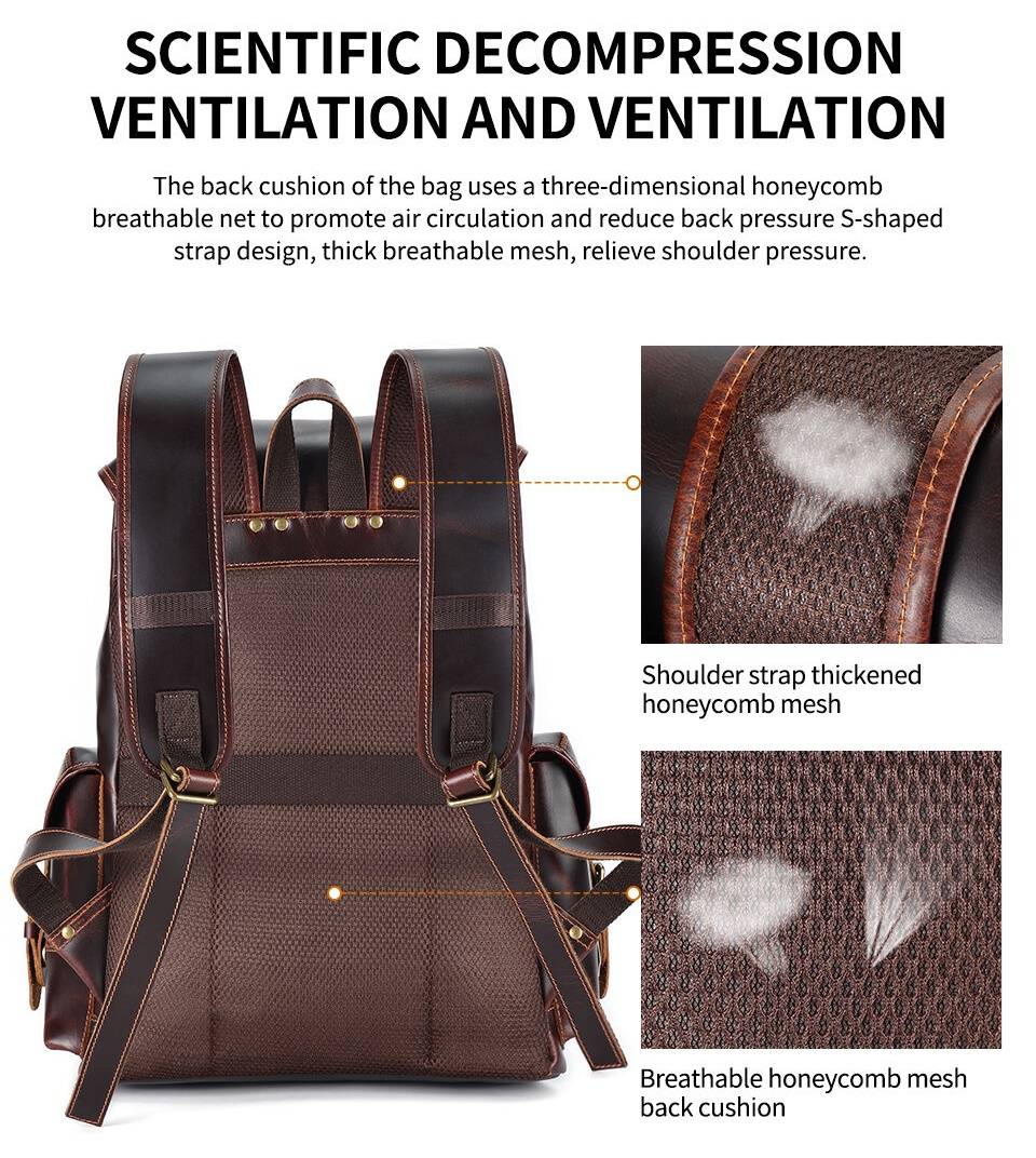 Leather rucksack, waxed leather grain