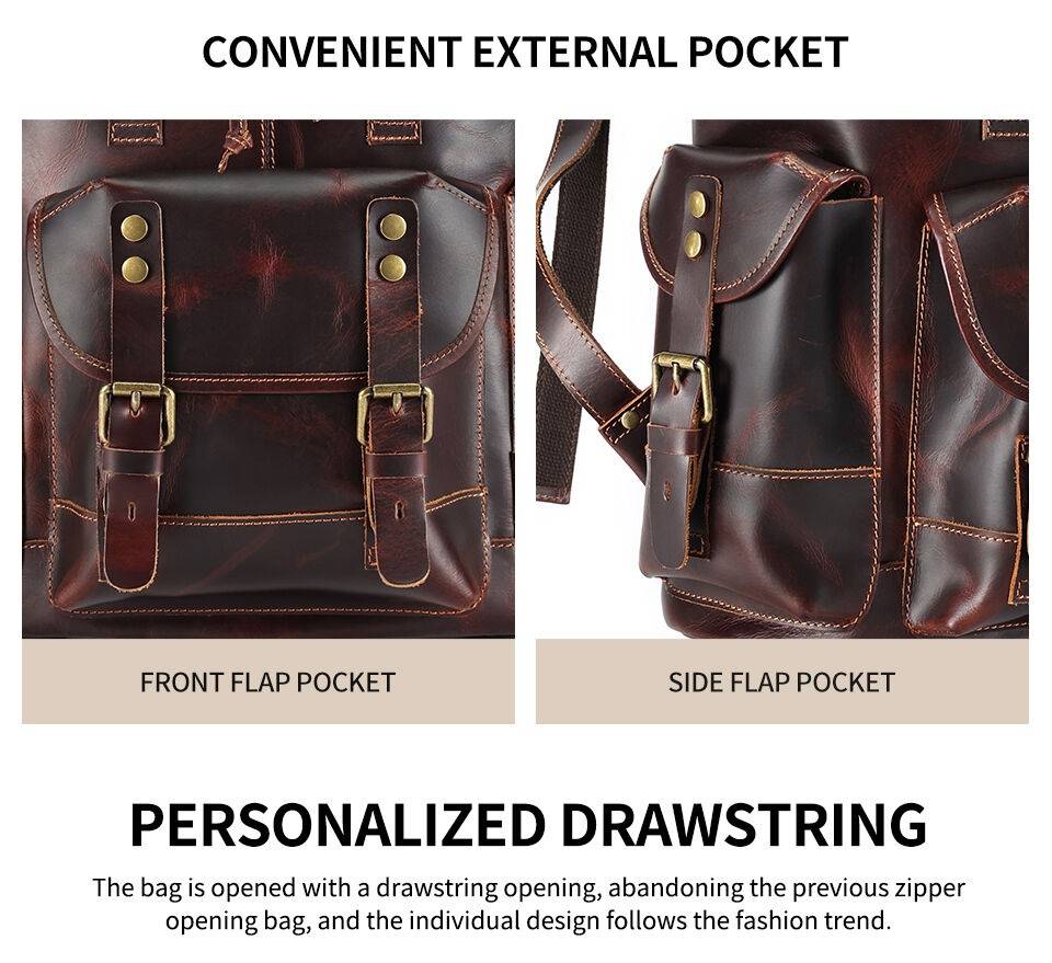 Leather rucksack, interior view