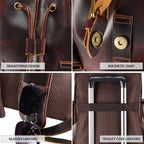Leather rucksack, side view