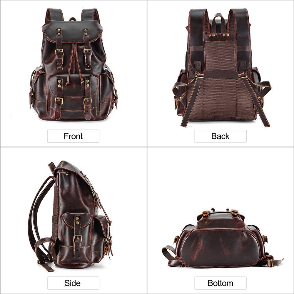 Leather rucksack, drawstring detail
