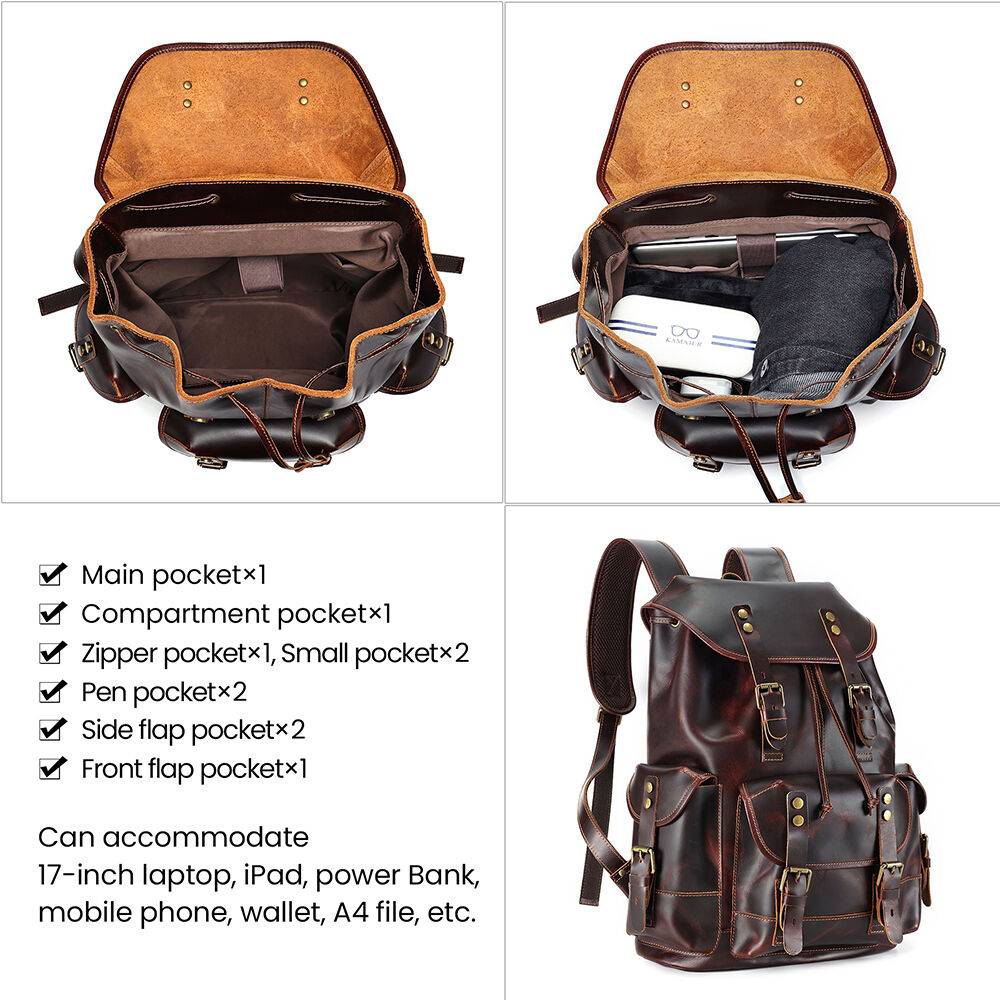 Leather rucksack, back panel detail
