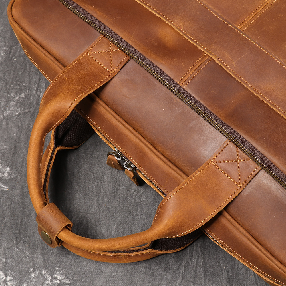 Brown men's satchel, leather grain