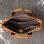 Brown men's satchel, side view