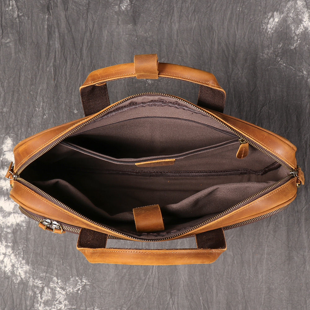 Brown men's satchel, side view