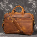 Brown men's satchel, handle detail