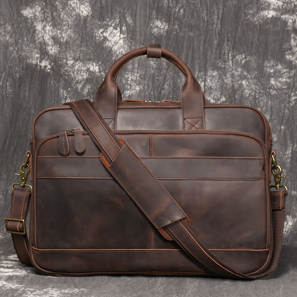 Vintage dark brown men's leather satchel