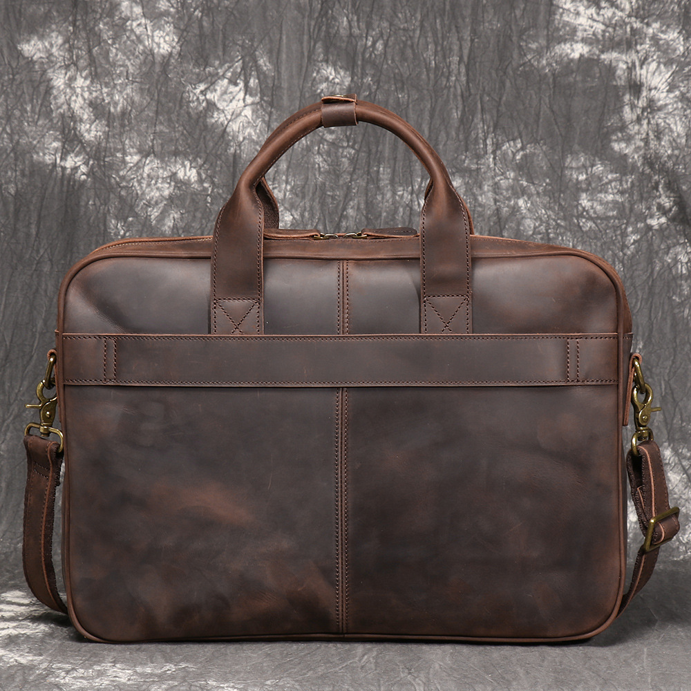 Dark brown men's satchel, interior view