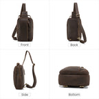 Dark brown men's sling backpack, leather grain