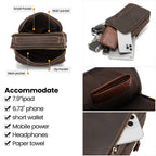 Dark brown men's sling backpack, zipper detail