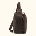 Vintage dark brown men's leather sling backpack