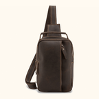 Vintage dark brown men's leather sling backpack