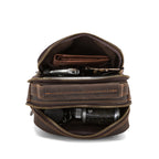 Dark brown men's sling backpack, another angle