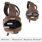 Brown men's sling chest bag, interior view