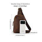 Brown men's sling chest bag, strap detail