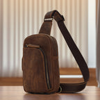 Brown men's sling chest bag, another angle