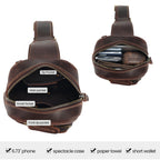 Dark brown men's sling chest bag, side view