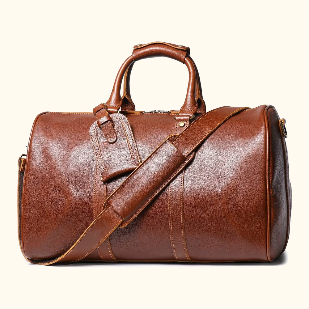 Vintage brown men's leather small duffle bag