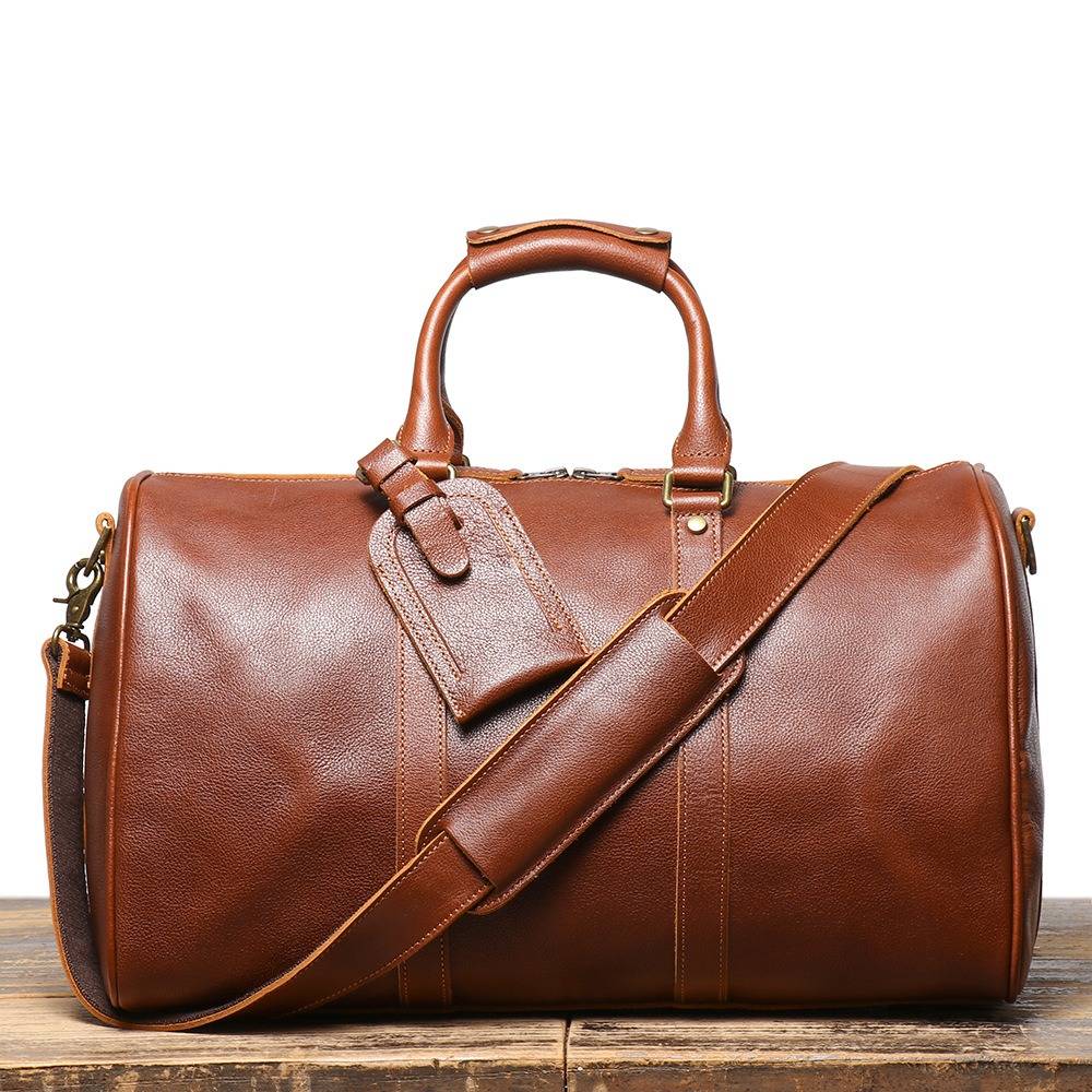 Brown men's duffle bag, interior view