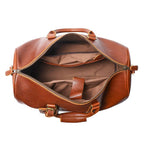 Brown men's duffle bag, handle detail