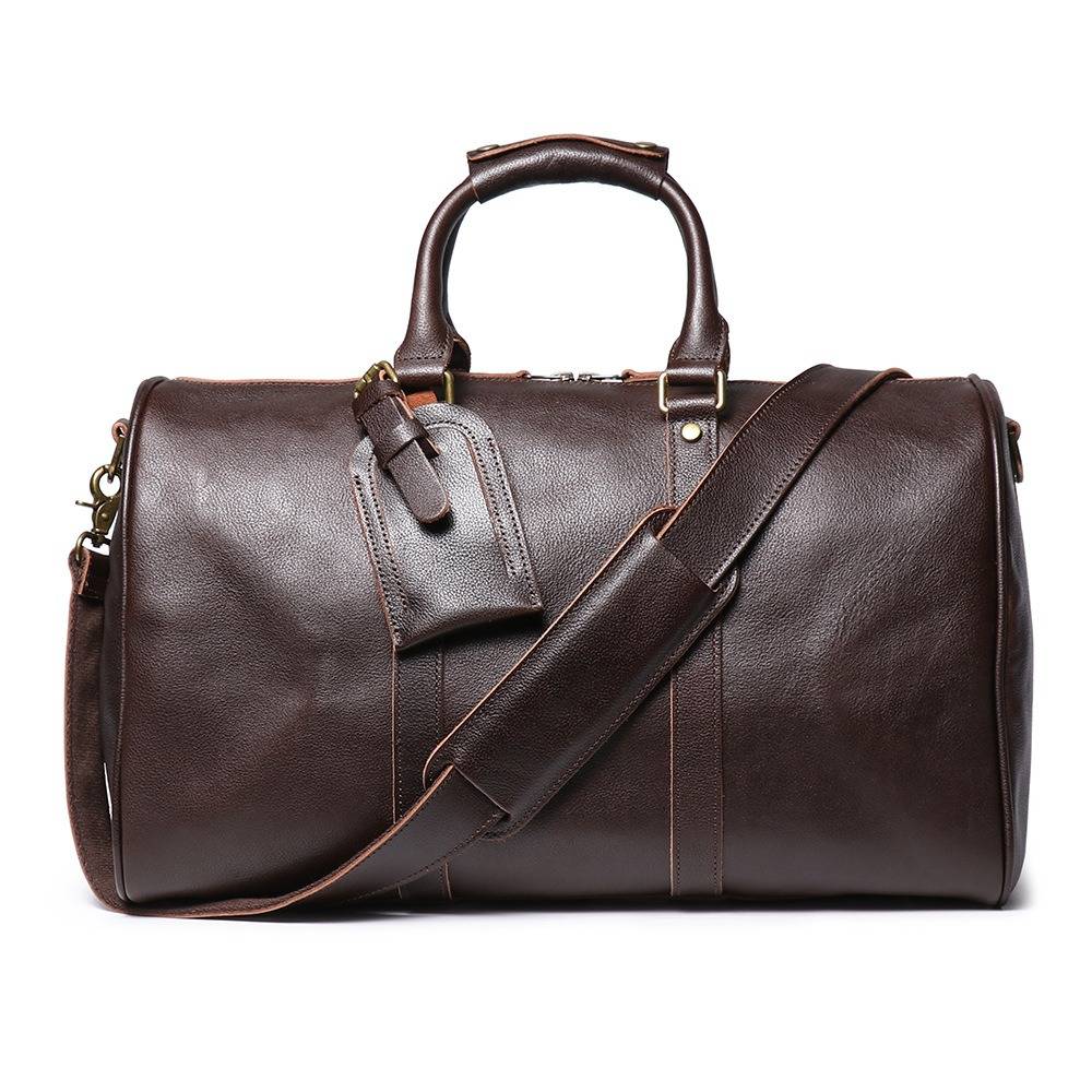 Vintage dark brown men's leather small duffle bag