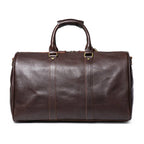 Dark brown men's duffle bag, side view