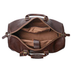 Dark brown men's duffle bag, back view