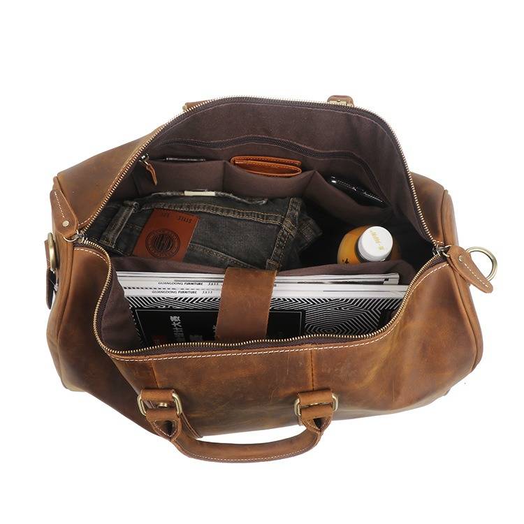 Vintage brown men's duffle bag, another angle