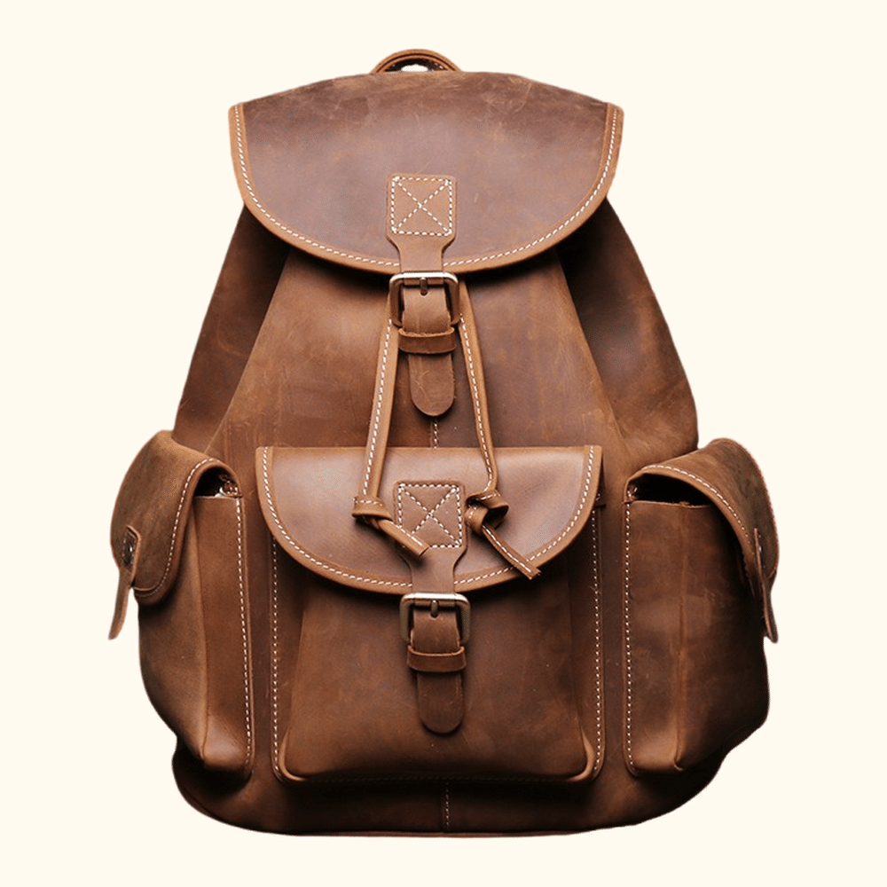 Vintage brown men's leather travel backpack