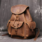 Brown men's travel backpack, back view