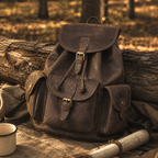 Dark brown men's travel backpack, side view