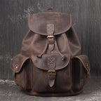 Dark brown men's travel backpack, drawstring detail
